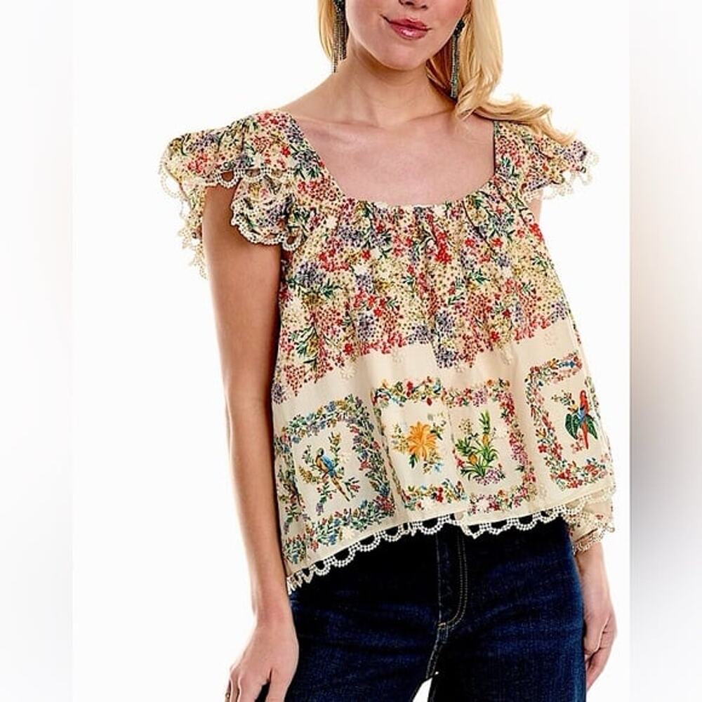 NWT Farm Rio Tropical Print Top Parrots and Flowers! Size Small oversized